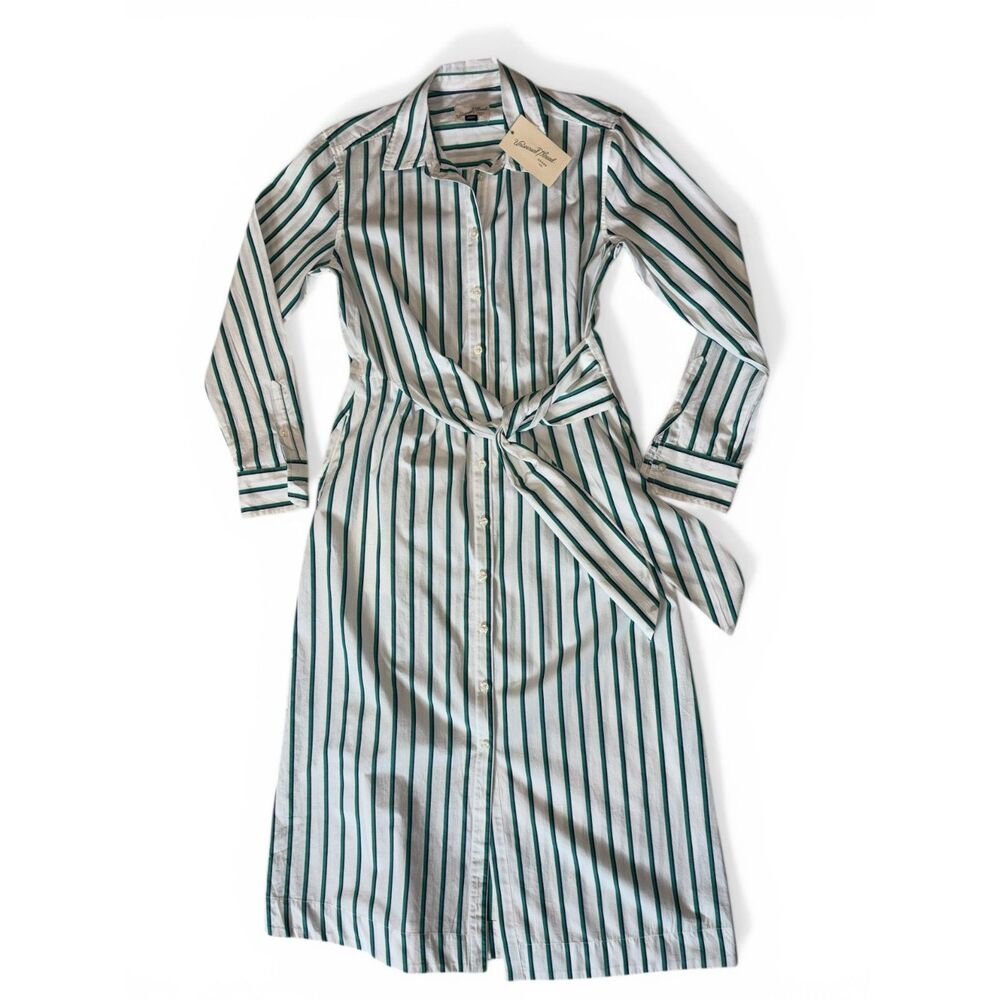 Universal Thread White Green Striped Belted Shirt Dress